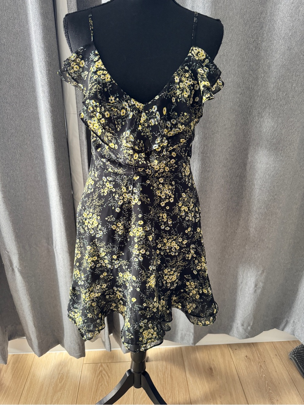 Lulu's Black Mini Dress with Yellow Floral Print
